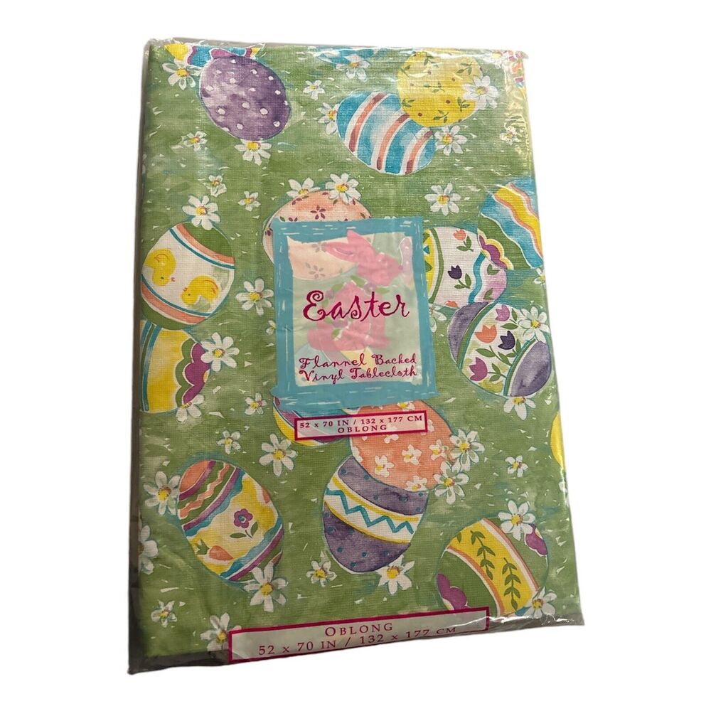 Vintage Town & Country Living Easter Egg Vinyl Oblong Tablecloth 52” X 70” *New